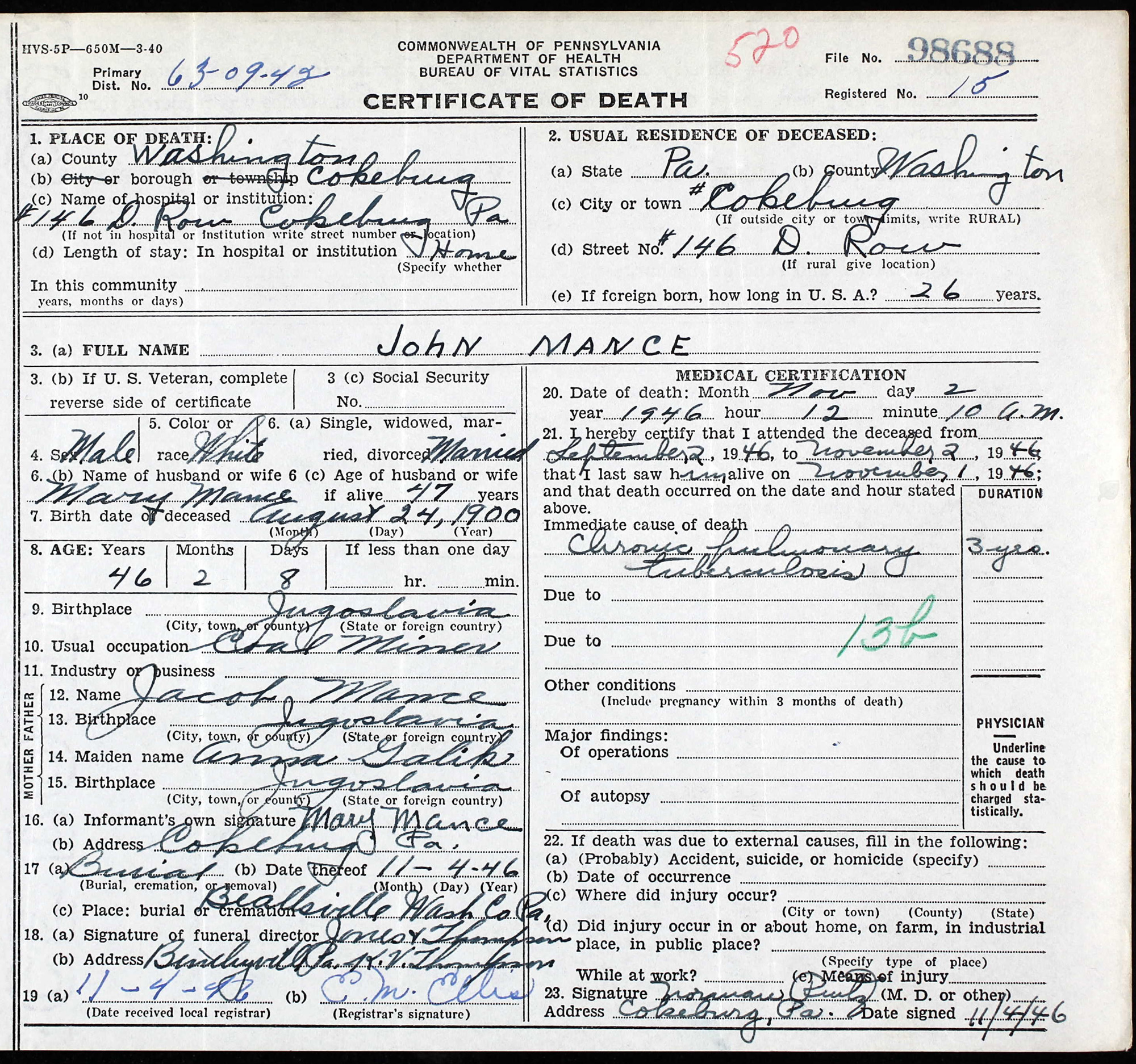 death certificate